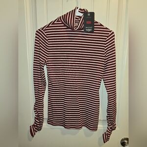 Red Ruched Turtleneck Top